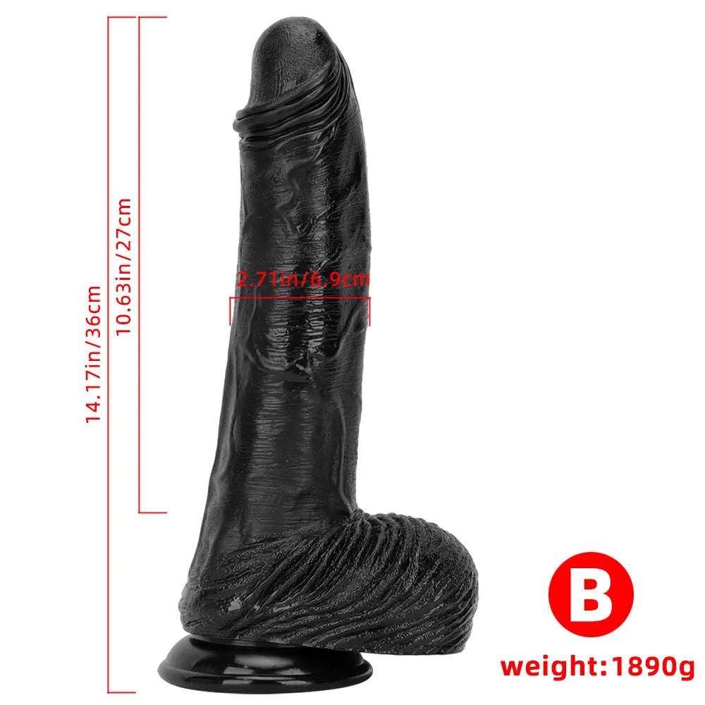 Black realistic pvc dildo with suction cup base, photo 17