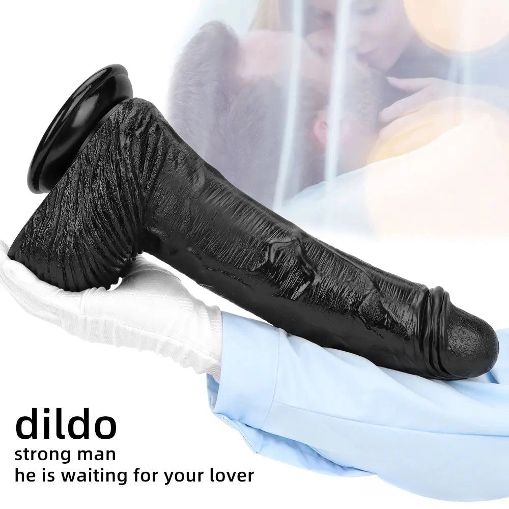 Black realistic pvc dildo with suction cup base, photo 2