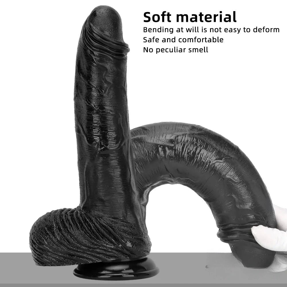 Black realistic pvc dildo with suction cup base, photo 3