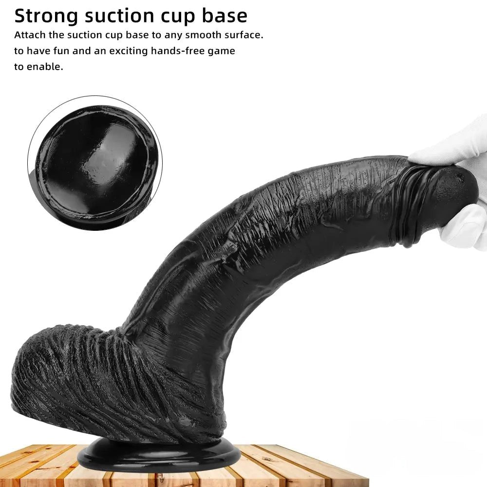 Black realistic pvc dildo with suction cup base, photo 4