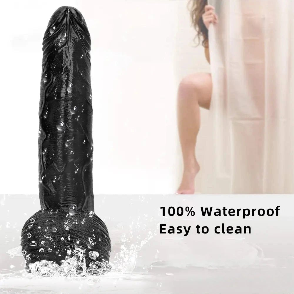 Black realistic pvc dildo with suction cup base, photo 6