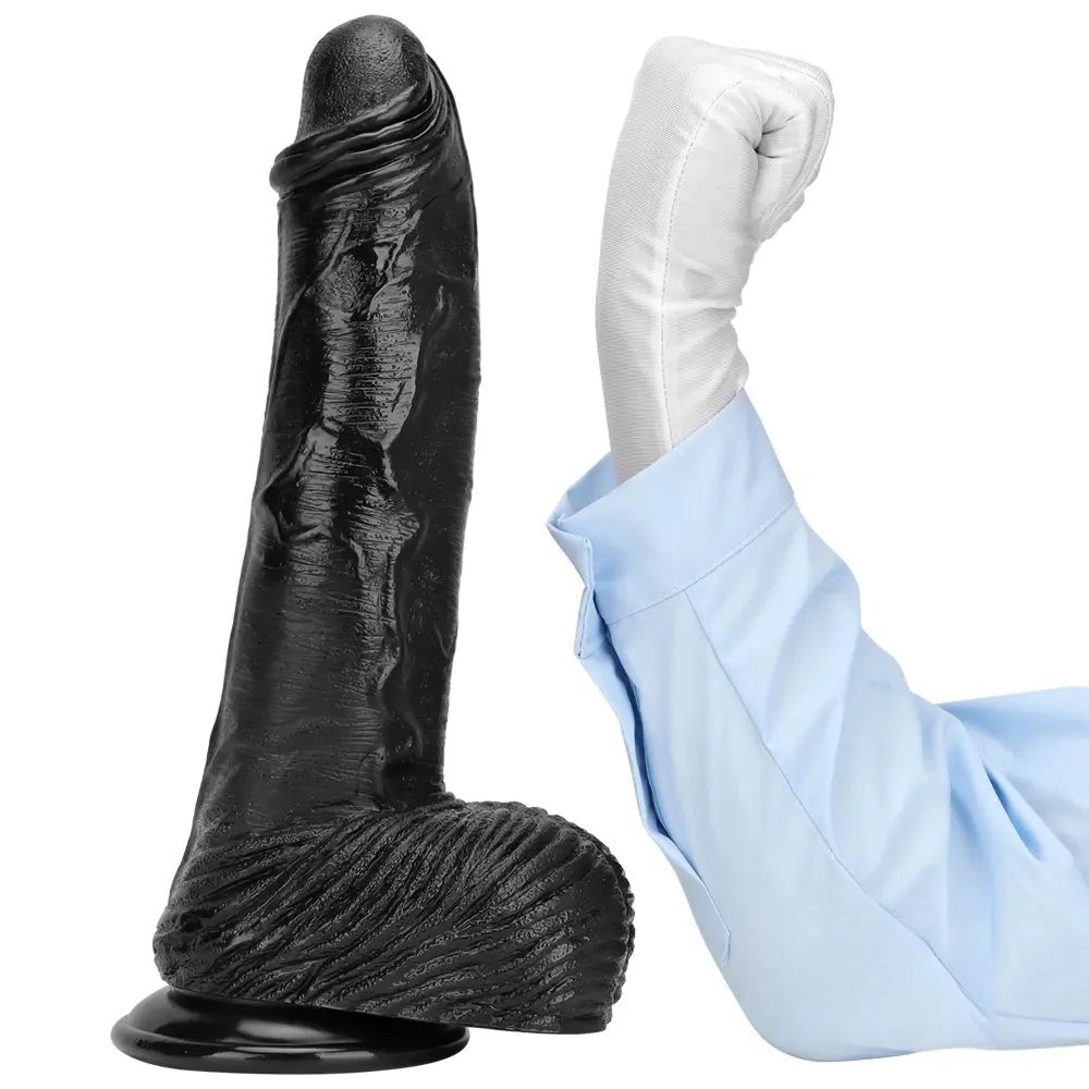 Black realistic pvc dildo with suction cup base, photo 7