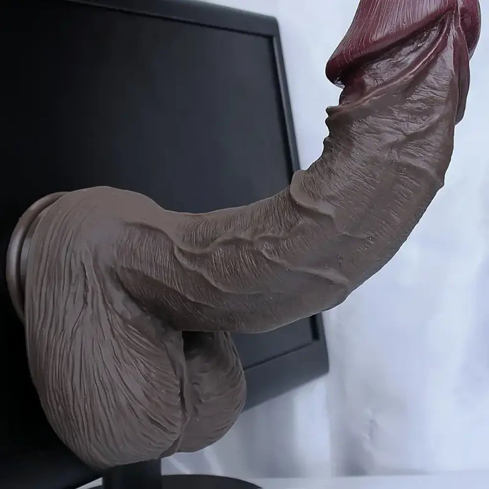 Coffee tone thick silicone dildo, photo 2
