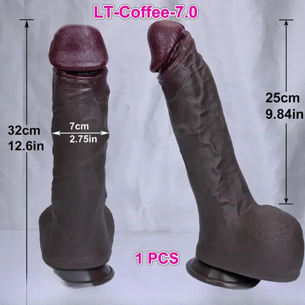 Coffee tone thick silicone dildo, photo 5