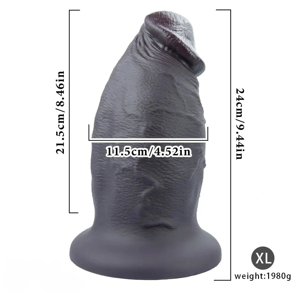 Black textured silicone thick dildo