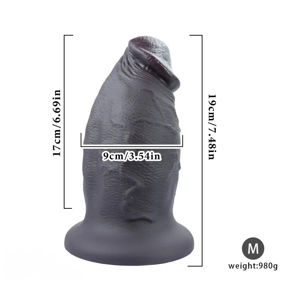 Black textured silicone thick dildo