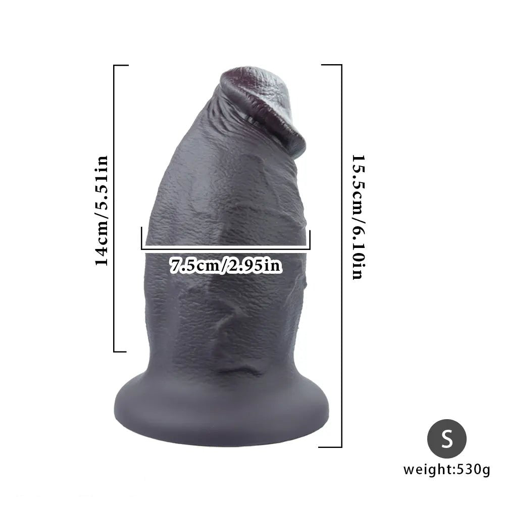Black textured silicone thick dildo