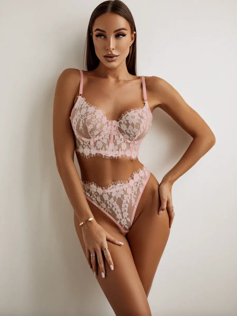Eyelash lace underwire bra set, photo 1