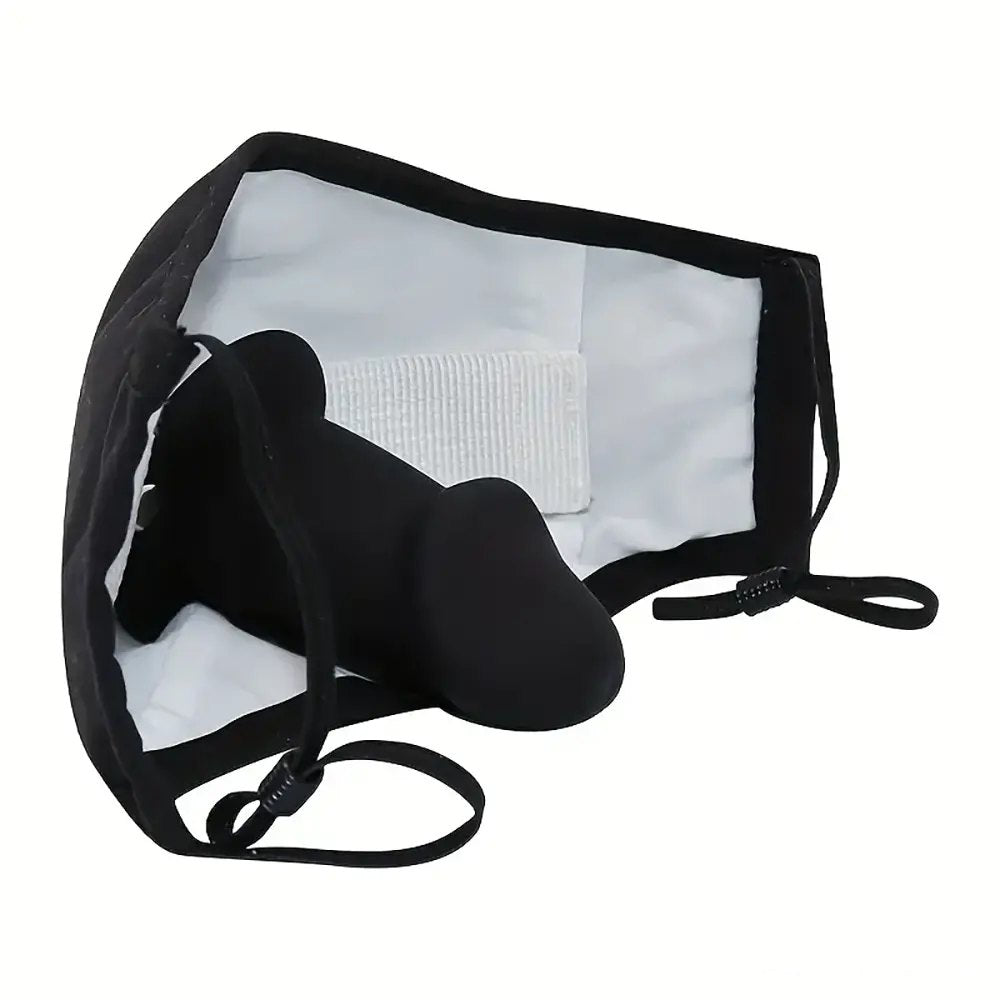 Black bdsm face mask with silicone gag, photo 1