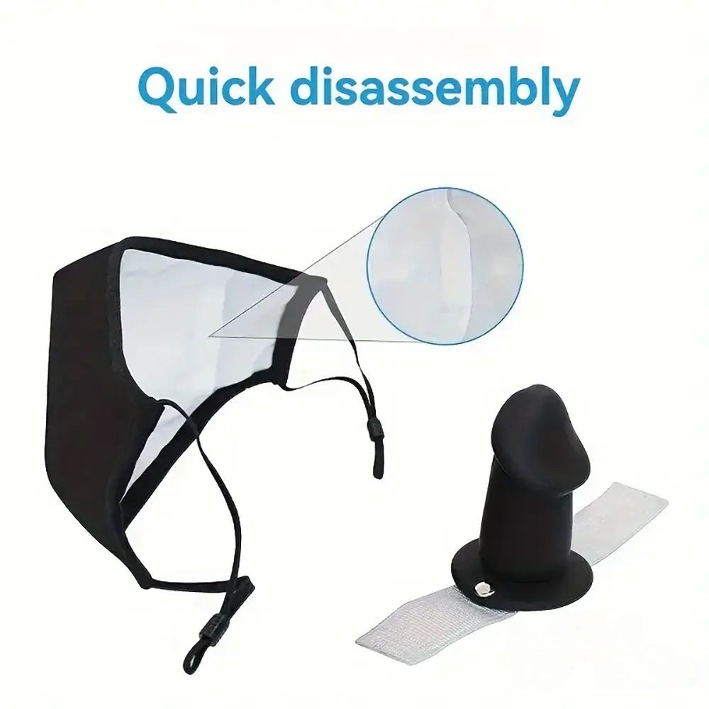 Black bdsm face mask with silicone gag, photo 2