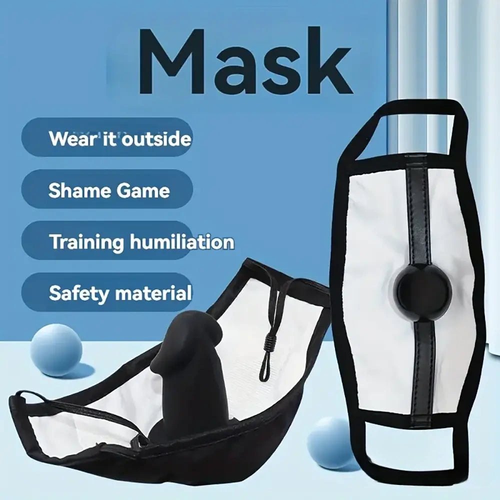 Black bdsm face mask with silicone gag, photo 3