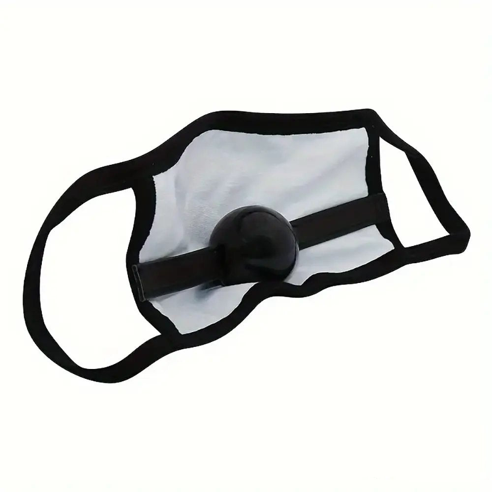 Black bdsm face mask with silicone gag, photo 4