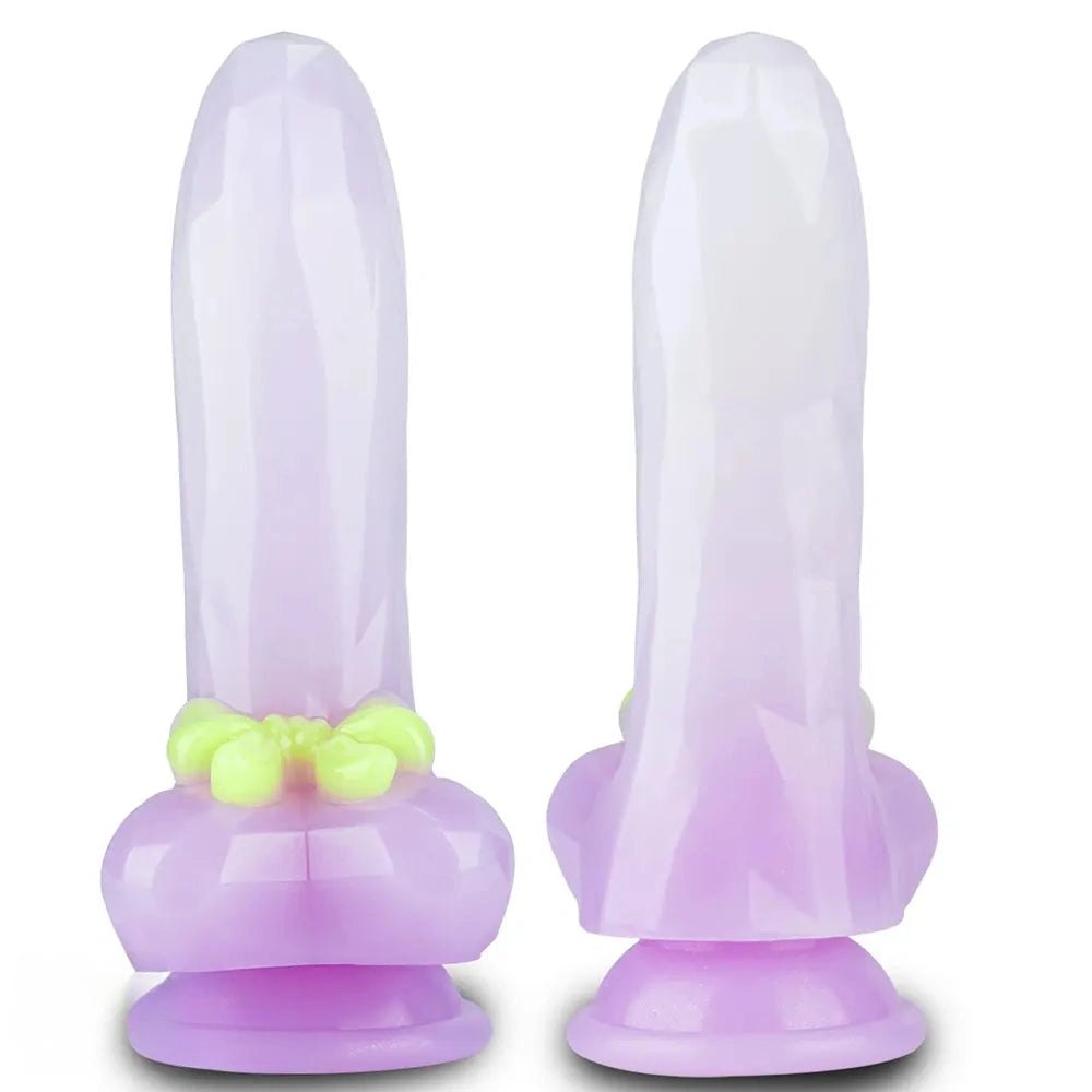 Light purple faceted fantasy dildo with suction cup base, photo 3
