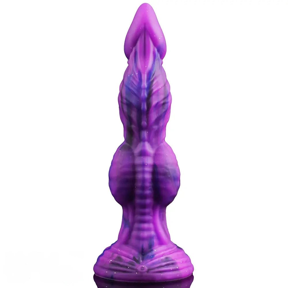 Purple and blue marbled knot-shaped silicone dildo, photo 1