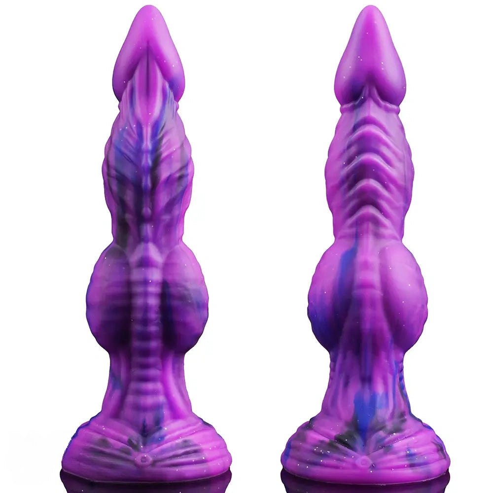 Purple and blue marbled knot-shaped silicone dildo, photo 2
