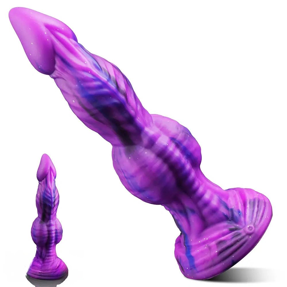 Purple and blue marbled knot-shaped silicone dildo, photo 3