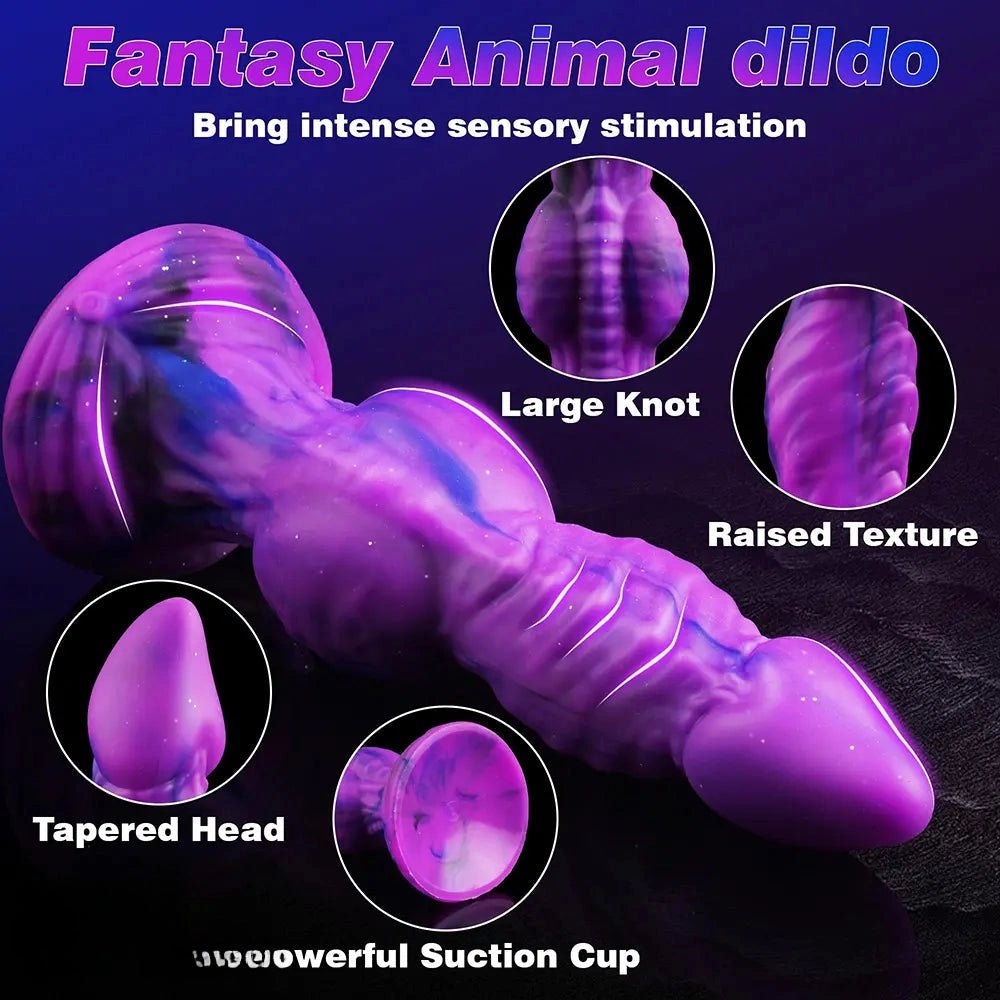Purple and blue marbled knot-shaped silicone dildo, photo 4