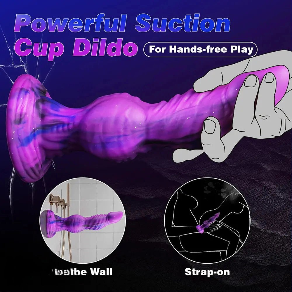 Purple and blue marbled knot-shaped silicone dildo, photo 6