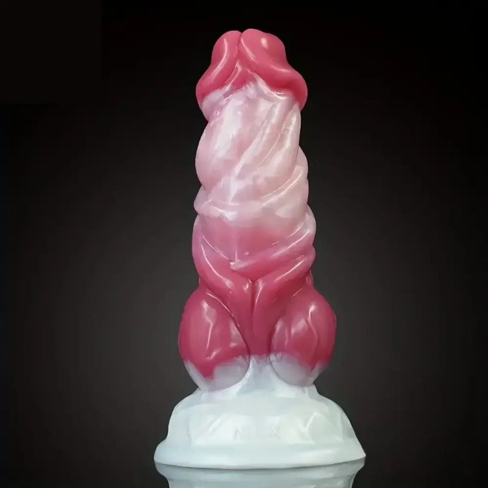 Pink and white fantasy monster silicone dildo with suction base, photo 1