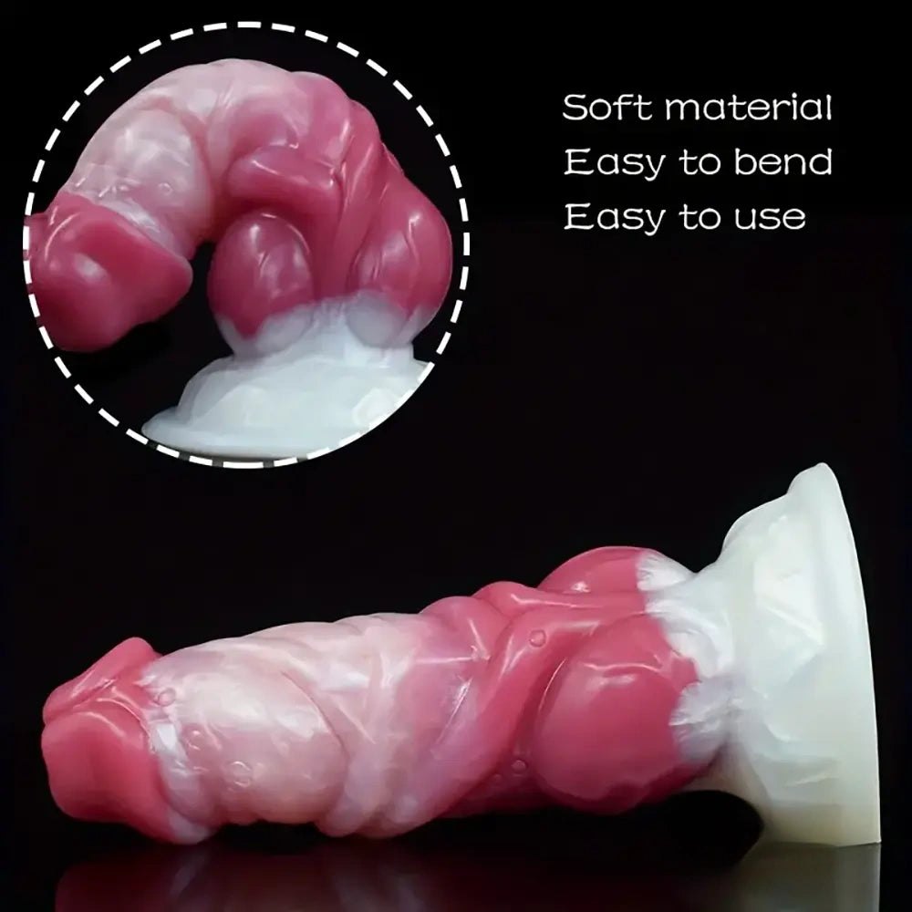 Pink and white fantasy monster silicone dildo with suction base, photo 3