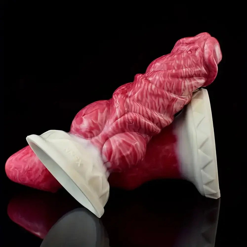 Pink and white fantasy monster silicone dildo with suction base, photo 4
