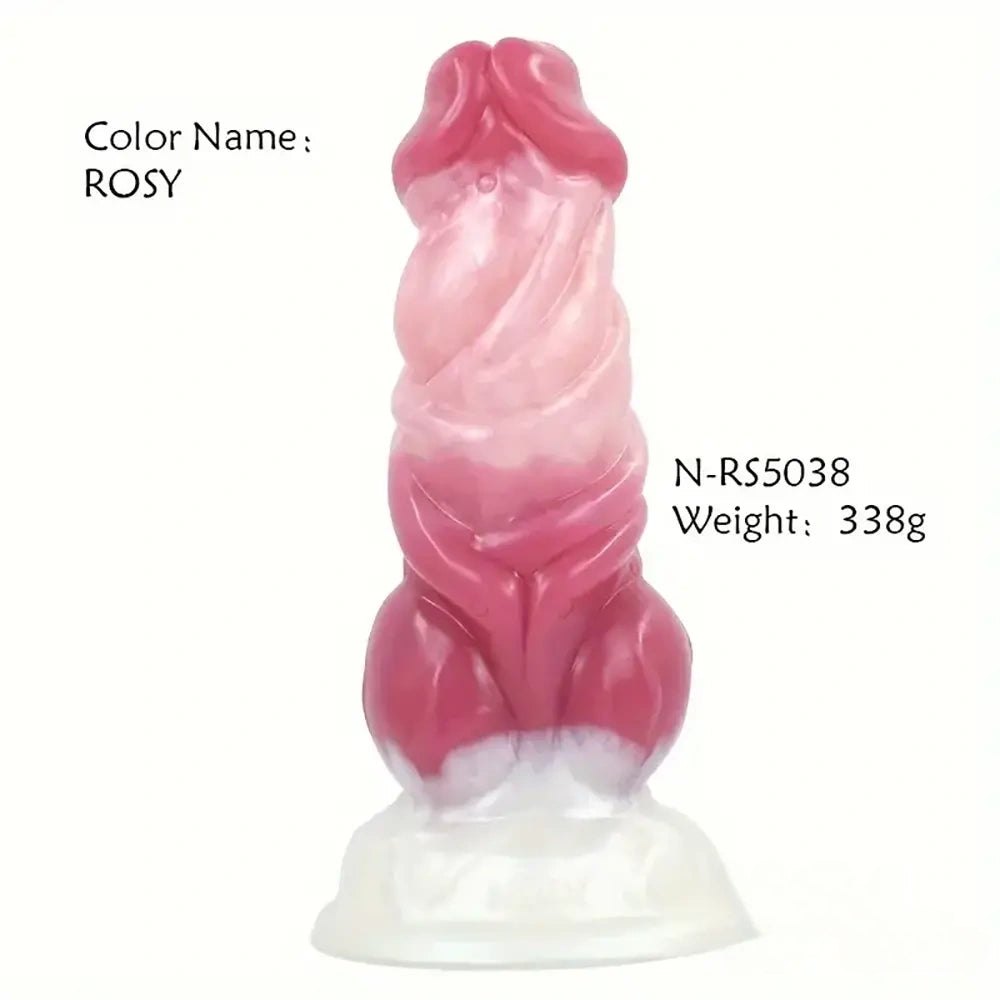 Pink and white fantasy monster silicone dildo with suction base, photo 5