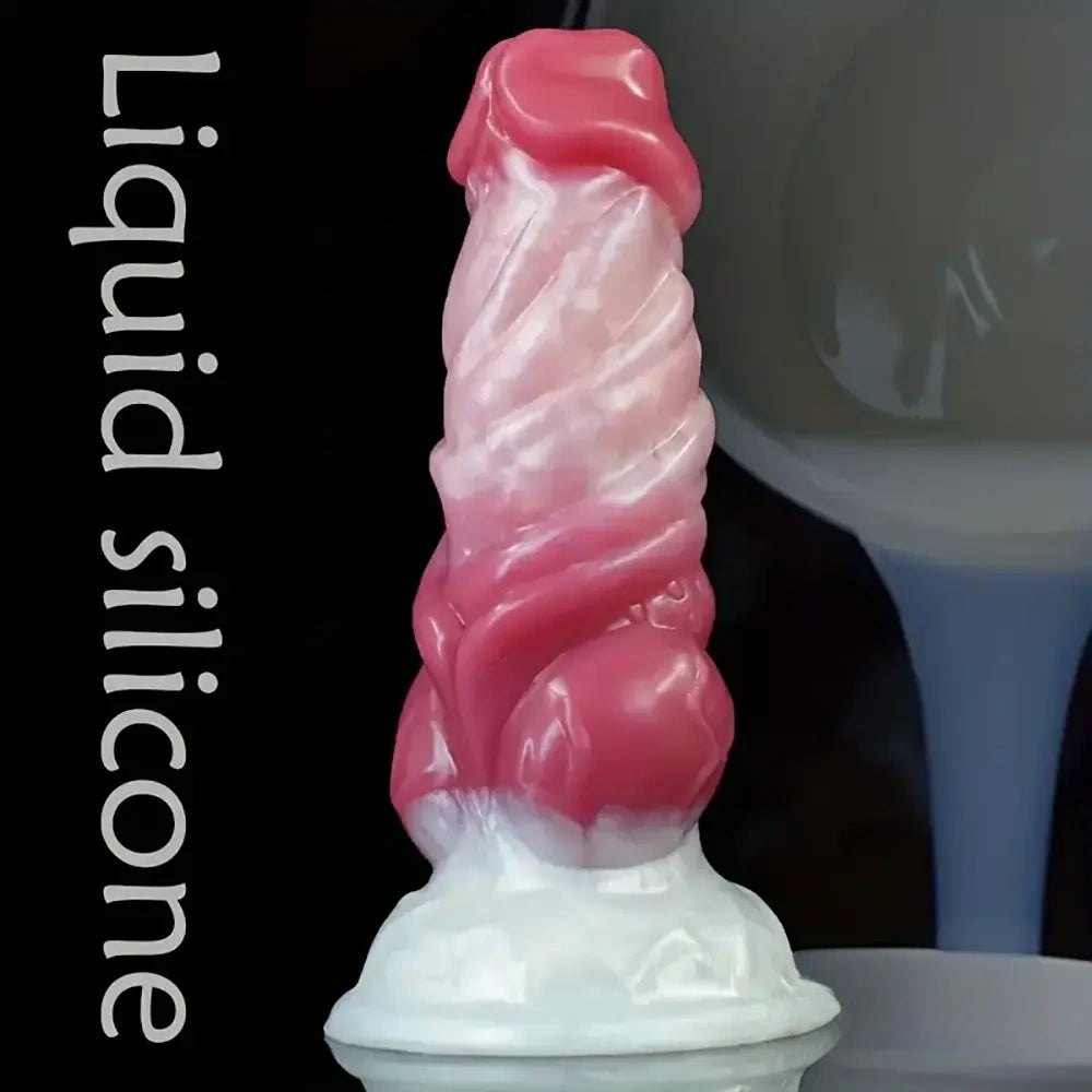 Pink and white fantasy monster silicone dildo with suction base, photo 6
