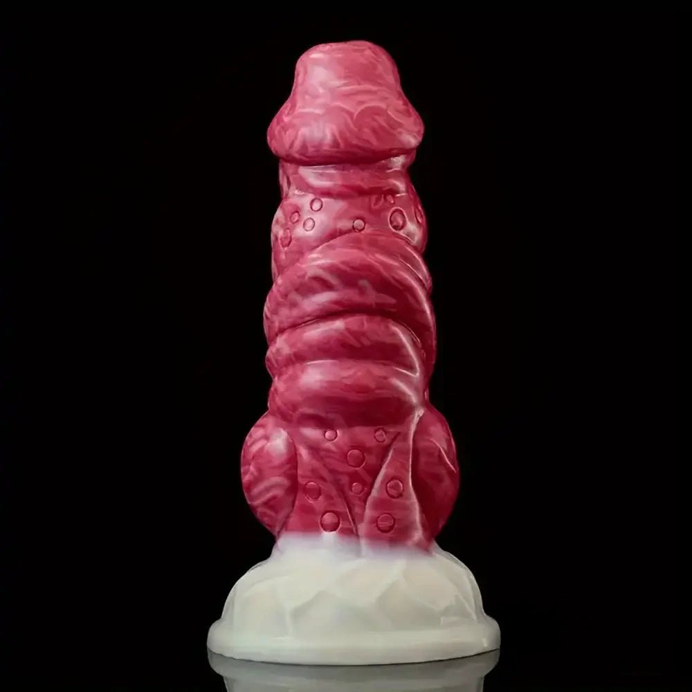 Pink and white fantasy monster silicone dildo with suction base, photo 8