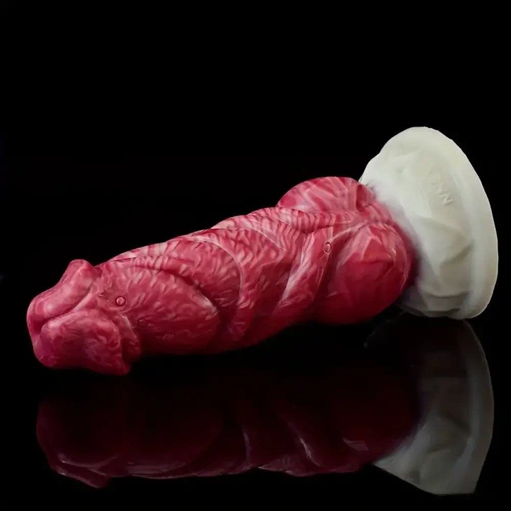 Pink and white fantasy monster silicone dildo with suction base, photo 9