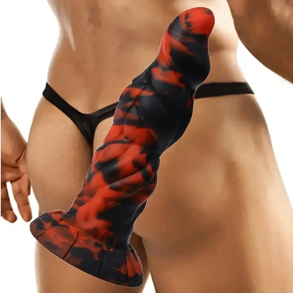 Marbled fantasy monster dildo with suction cup base, photo 3