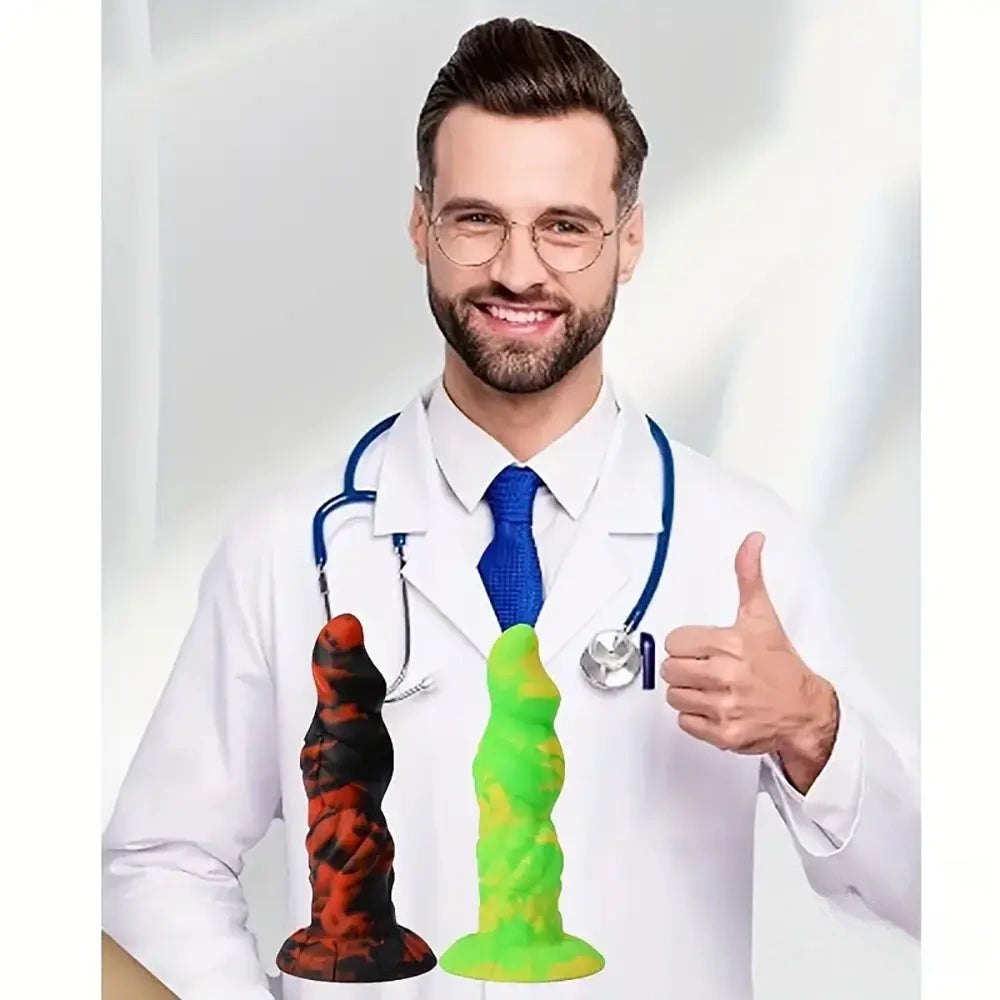 Marbled fantasy monster dildo with suction cup base, photo 4
