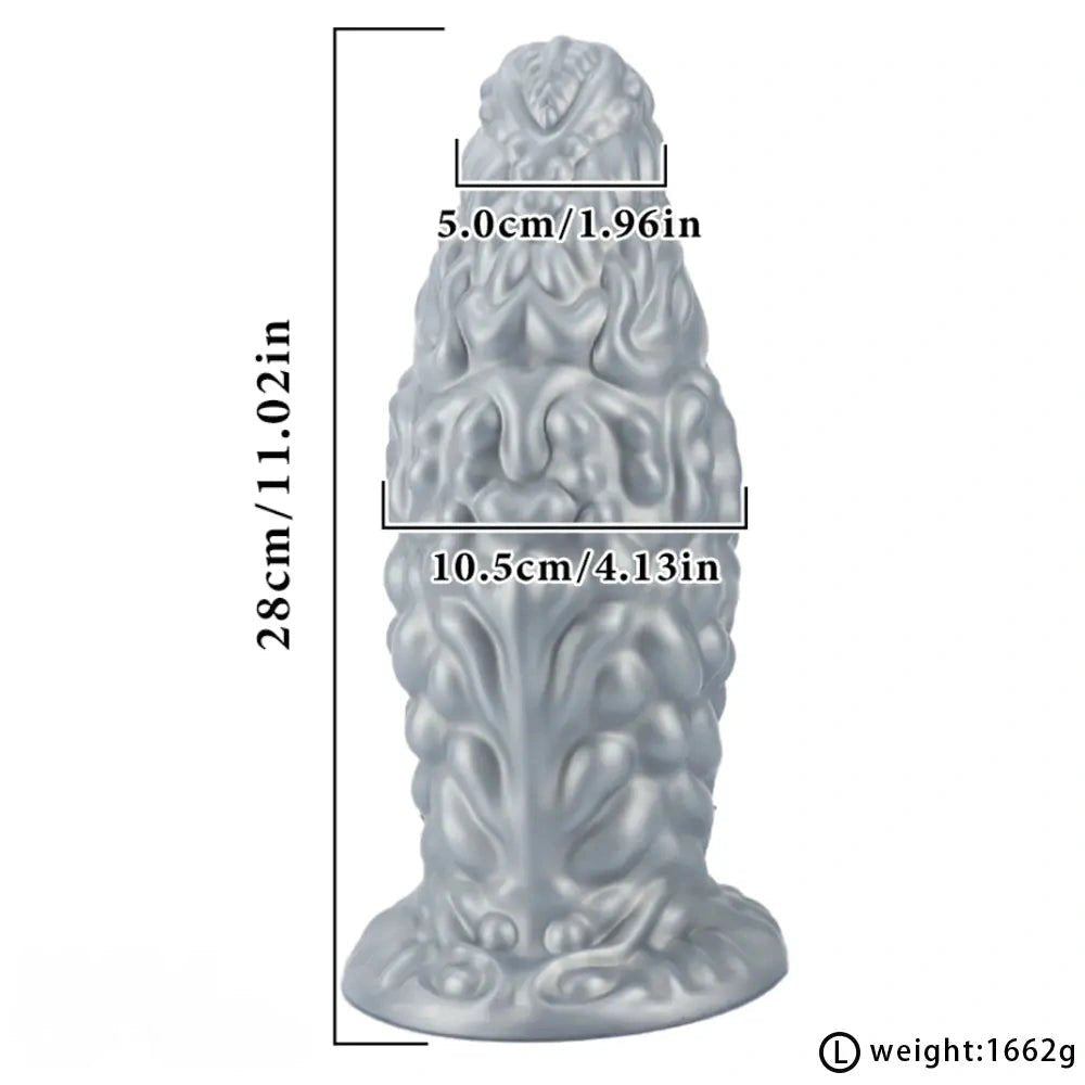 Silver carved fantasy silicone butt plug