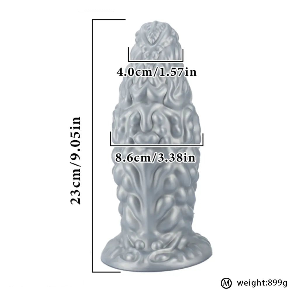 Silver carved fantasy silicone butt plug