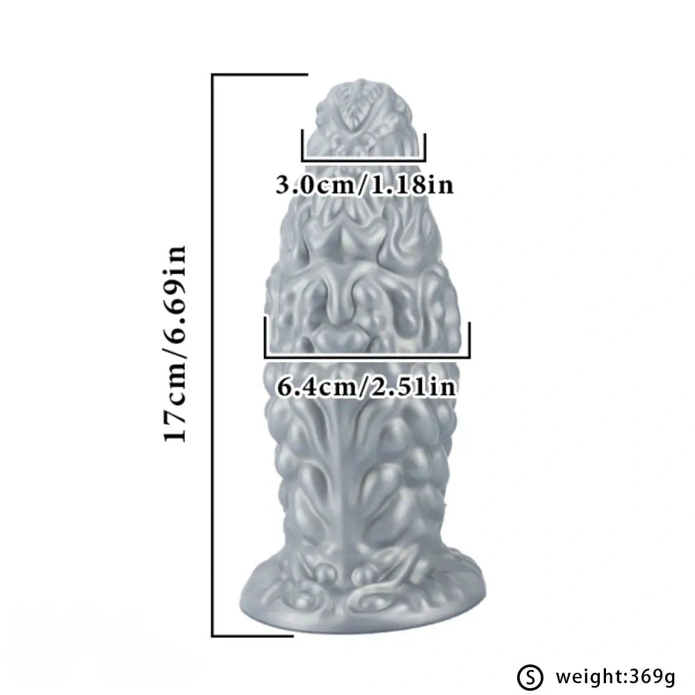 Silver carved fantasy silicone butt plug