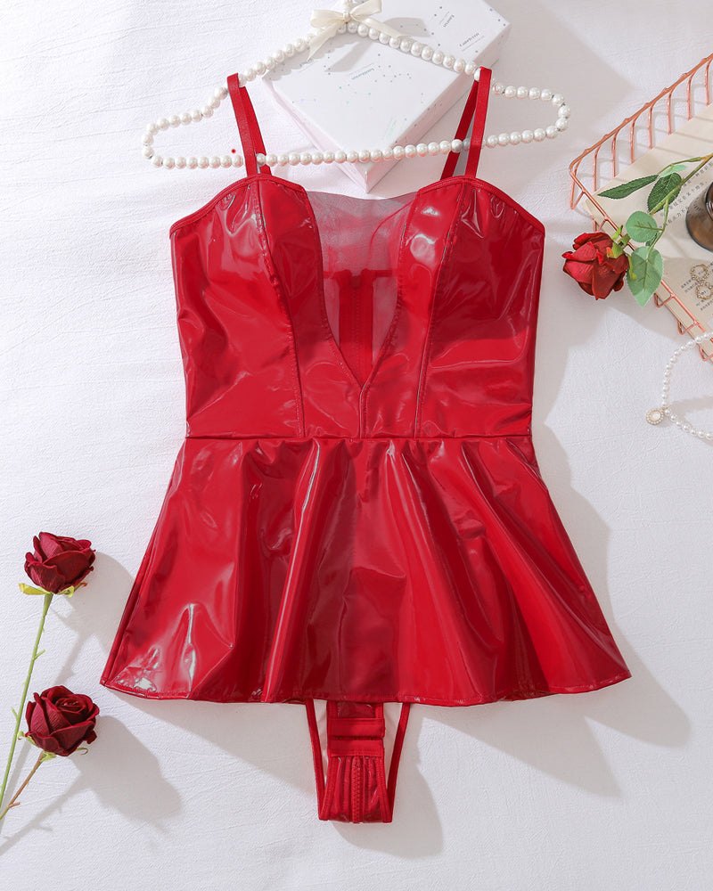 Faux leather bodycon mini dress bodysuit, photo 4