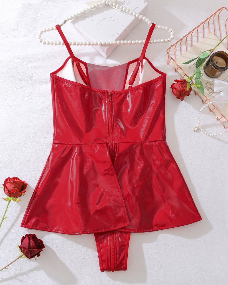 Faux leather bodycon mini dress bodysuit, photo 5
