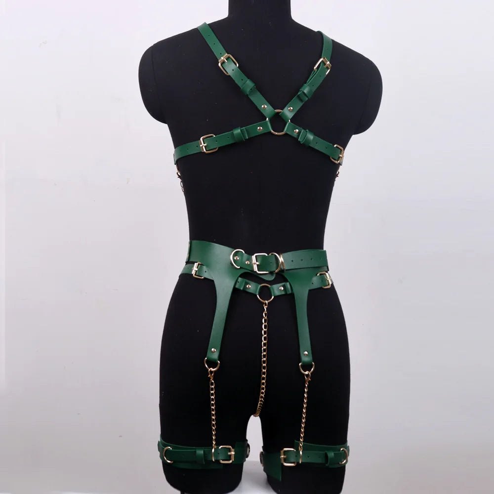 Faux leather chain harness garter set, photo 3
