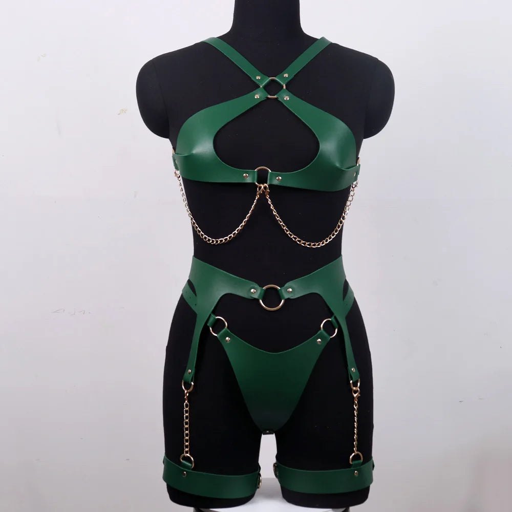 Faux leather chain harness garter set, photo 4