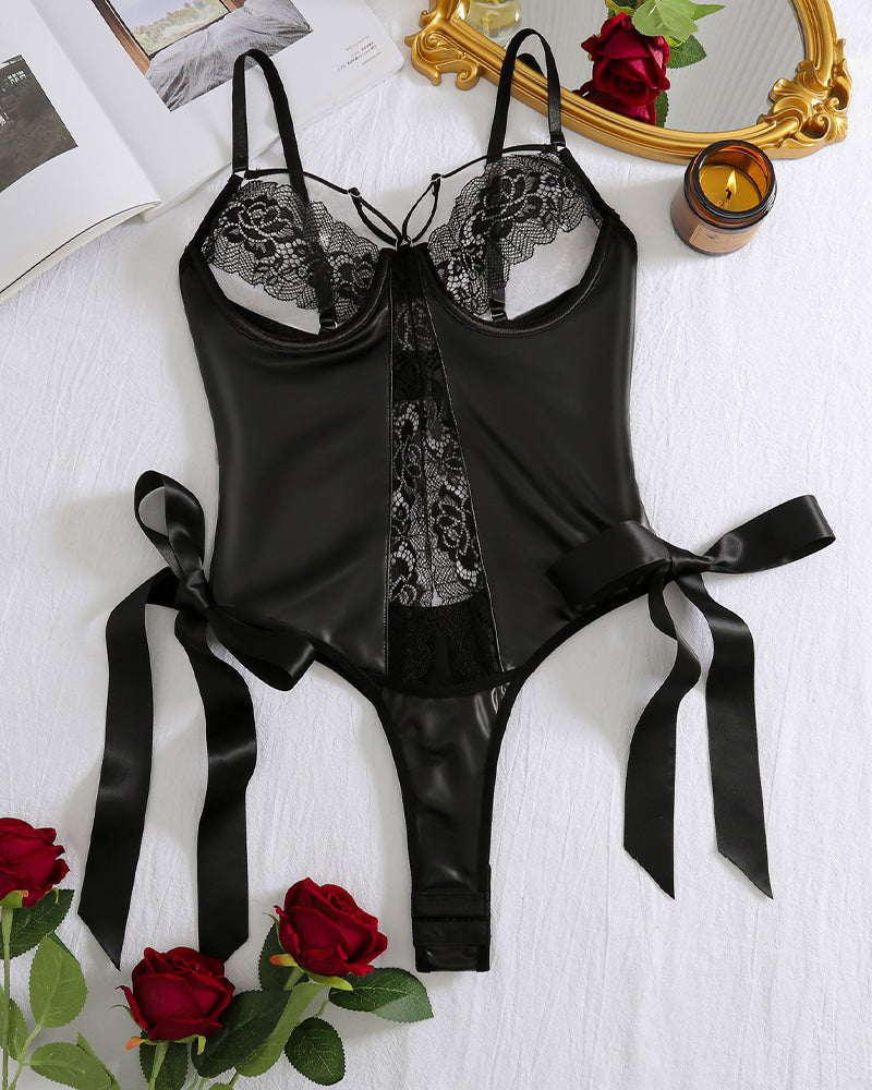 Faux leather lace up cutout bodysuit, photo 4