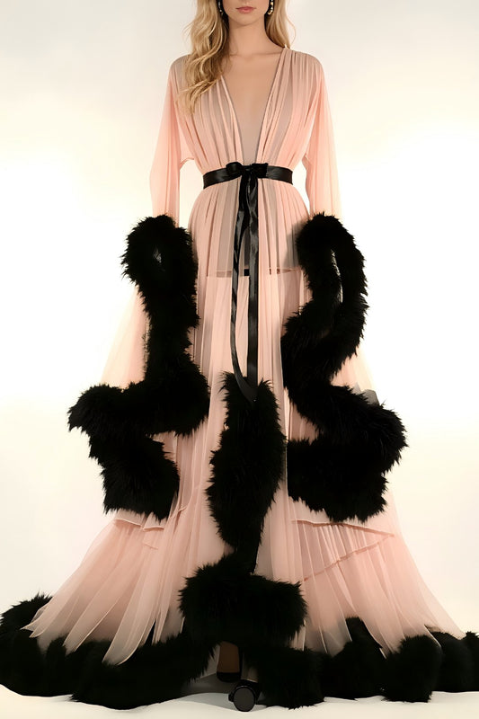 Feather bell sleeve trailing chemise robe, photo 2