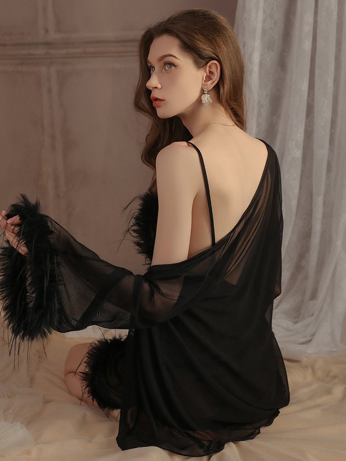 Feather trim swan slip dress robe set, photo 19