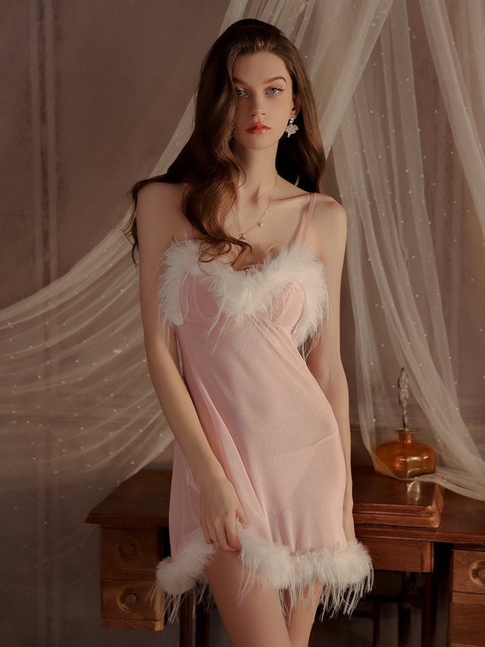 Feather trim swan slip dress robe set, photo 4
