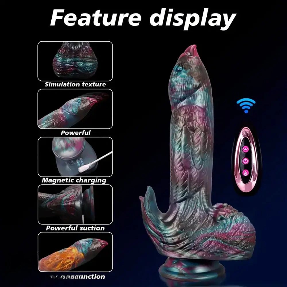 A feathered phoenix silicone vibrating dildo