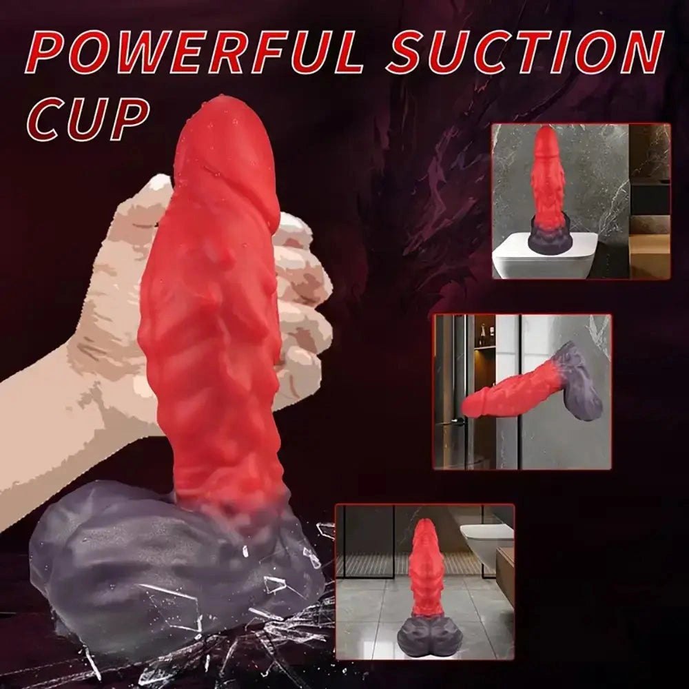 Red scaled dragon fantasy dildo with dark base, photo 5