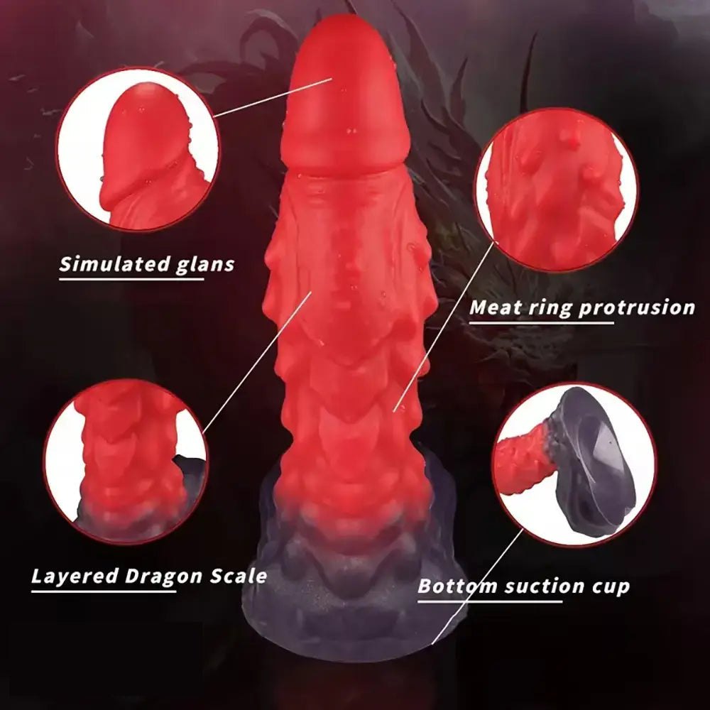 Red scaled dragon fantasy dildo with dark base, photo 6