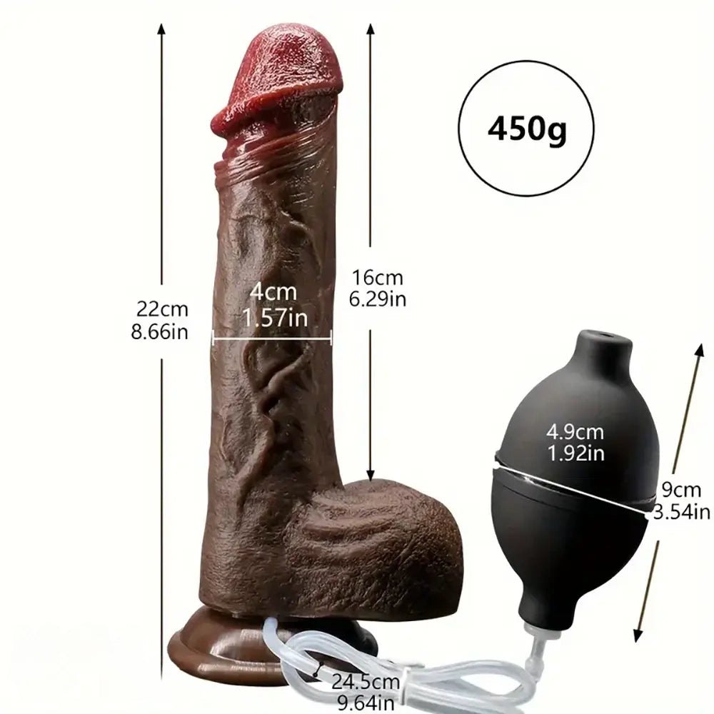 Ebony fill-and-squirt realistic suction cup dildo with bulb
