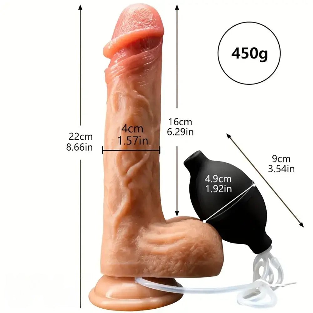 Flesh fill-and-squirt realistic suction cup dildo with bulb