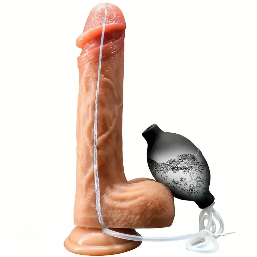 Fill-and-squirt realistic suction cup dildo with bulb, photo 1