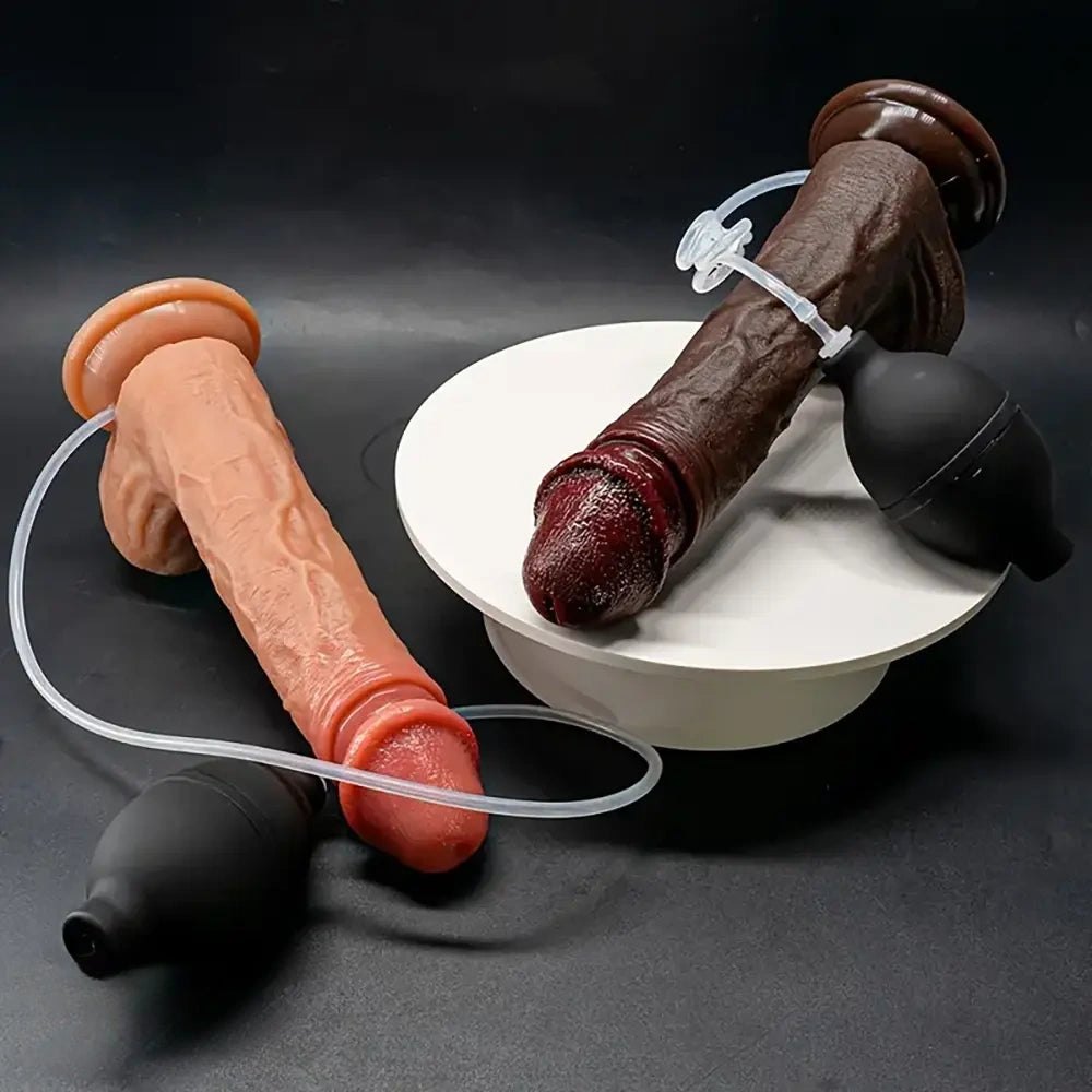 Fill-and-squirt realistic suction cup dildo with bulb, photo 4