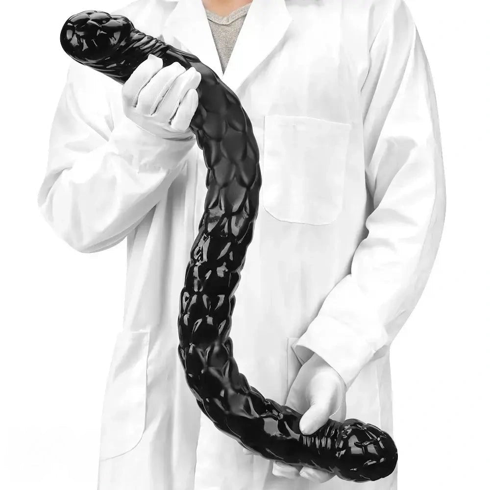 Black fish scale double ended dildo, photo 12